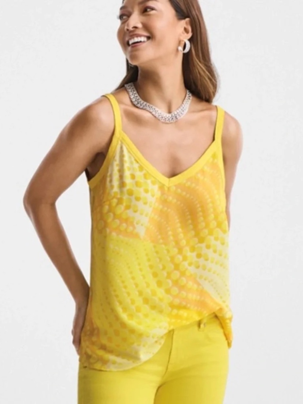 CAbi Sunbeam Cami Yellow Abstract Dot Geometric Print Tank Top Style 6312 MEDIUM